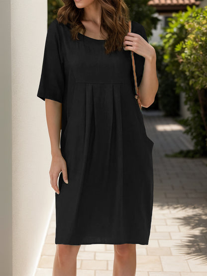 Full Size Round Neck Half Sleeve Dress with Pockets