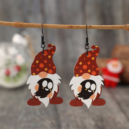 Point Hat Gnome Wooden Dangle Earrings