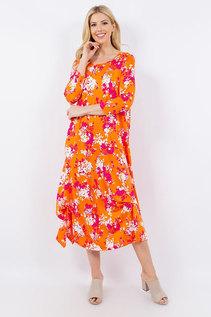 Celeste Full Size Pick-Up Hem Asymmetric Floral Midi Dress