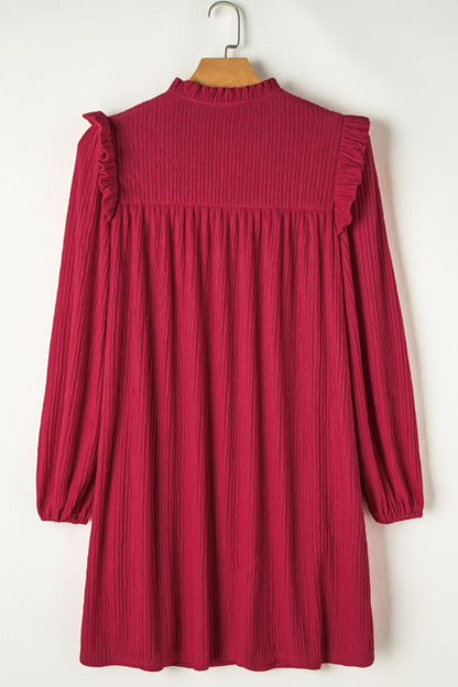 Frill Notched Long Sleeve Dress