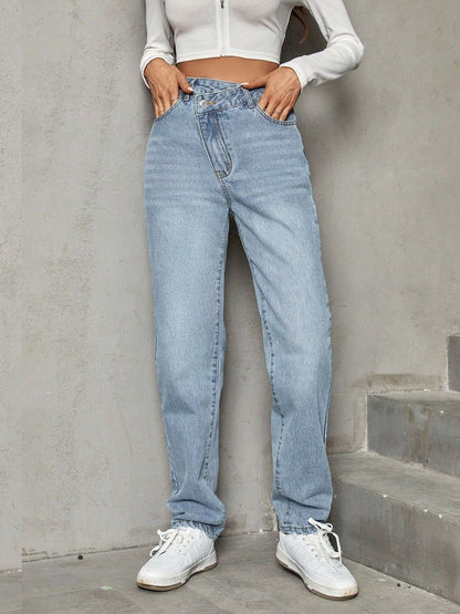 Asymmetric Waist Jeans with Pockets